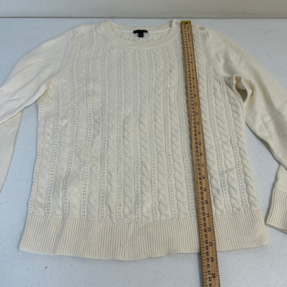 Talbots Ivory Cable Knit Sweater Womens Medium Cream Shoulder Button Long Sleeve - Picture 5 of 7